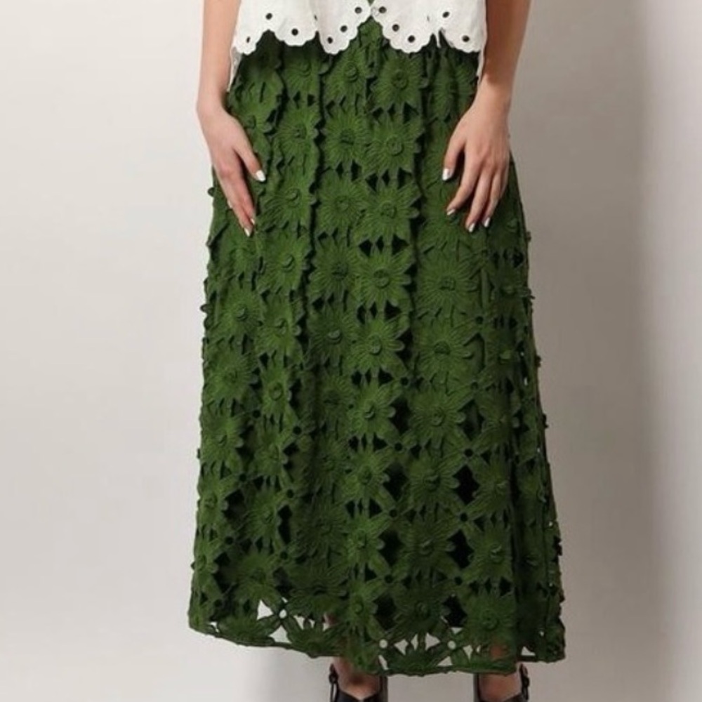 FARM Rio Green Richelieu Midi Skirt